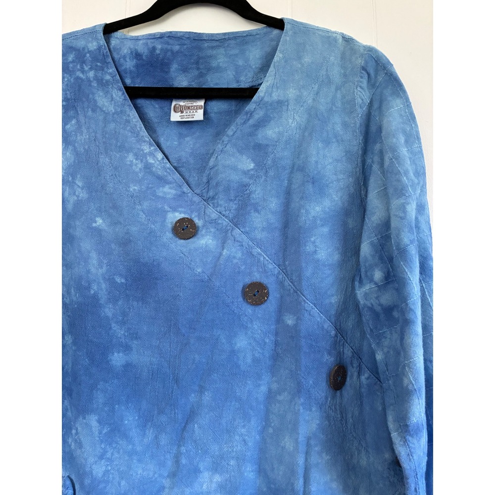 Cottonseed Wear Womens Blue Tie Dye Asymmetrical Lagenlook Cotton Tunic Top M - Picture 4 of 6